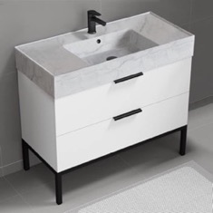 Modern Bathroom Vanity, 40 inch, Marble Style Sink, Free Standing