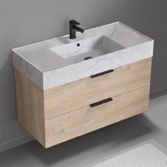 Floating Bathroom Vanity, Modern, 40 inch, Marble Style Sink
