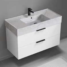 Floating Bathroom Vanity, Modern, 40 inch, Marble Style Sink