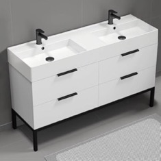 Modern Double Bathroom Vanity, 56 inch, Free Standing