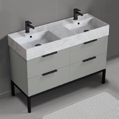 Modern Double Bathroom Vanity, 48 inch, Marble Style Sink, Free Standing