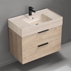 Floating Bathroom Vanity, Modern, 32 inch, Travertine Style Sink