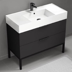 Modern Black Bathroom Vanity, 40 inch, Free Standing