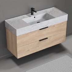 Floating Bathroom Vanity, Modern, 48 inch, Marble Style Sink