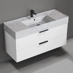 Floating Bathroom Vanity, Modern, 48 inch, Marble Style Sink
