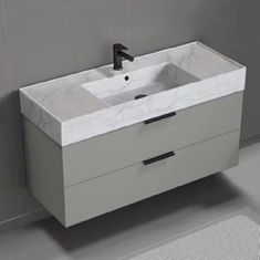 Floating Bathroom Vanity, Modern, 48 inch, Marble Style Sink