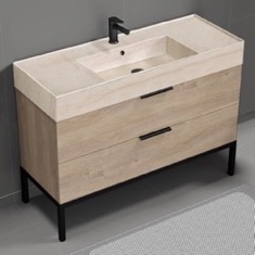 Modern Bathroom Vanity, 48 inch, Travertine Style Sink, Free Standing