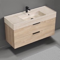 Floating Bathroom Vanity, Modern, 48 inch, Travertine Style Sink