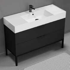 48 inch Modern Black Bathroom Vanity, Free Standing