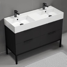 Modern Black Double Bathroom Vanity, 48 inch, Free Standing
