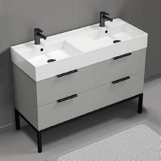 Modern Double Bathroom Vanity, 48 inch, Free Standing
