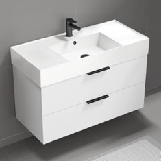 White Floating Bathroom Vanity, Modern, 40 inch