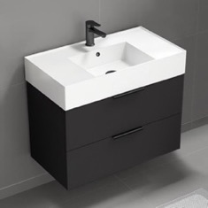Black Bathroom Vanity, Floating, Modern, 32 inch