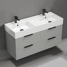Double Floating Bathroom Vanity, Modern, 48 inch