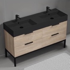 Modern Double Bathroom Vanity, 56 inch
