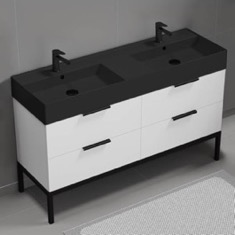 Modern Double Bathroom Vanity, 56 inch