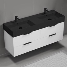 Floating Double Bathroom Vanity, 56 inch