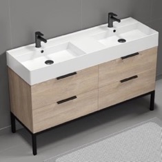 Double Bathroom Vanity, Modern, 56 inch, Free Standing