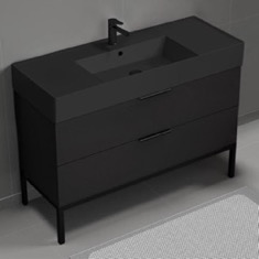 Modern Black Bathroom Vanity, 48 inch, Free Standing
