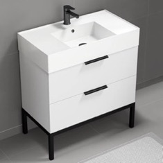 White Bathroom Vanity, Modern, 32 inch, Free Standing