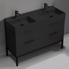 Black Double Modern Bathroom Vanity, 48 inch, Free Standing