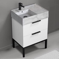 Modern Small Bathroom Vanity, 24 inch, Marble Style Sink, Free Standing