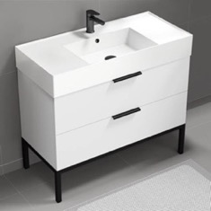 White Modern Bathroom Vanity, 40 inch, Free Standing
