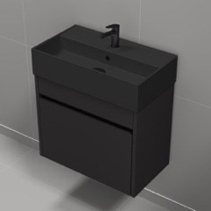 Small Black Bathroom Vanity, Floating, Modern, 24 inch