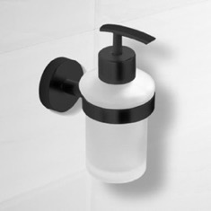 Soap Dispenser, Matte Black, Wall Mounted, Frosted Glass