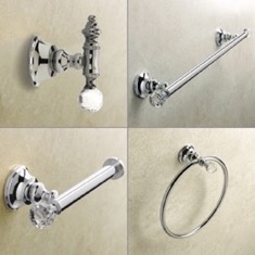 Wall Mounted 4 Piece Chrome Hardware Set with Crystals