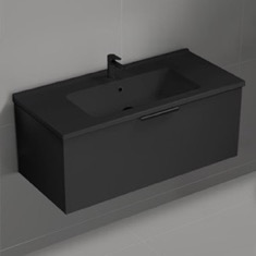 Wall Mounted Black Bathroom Vanity, Modern, 40 inch