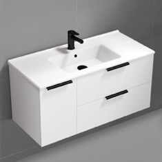 40 inch White Wall Mounted Bathroom Vanity, Modern