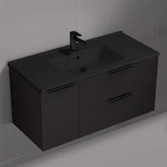 Black Wall Mounted Bathroom Vanity, Modern, 40 inch