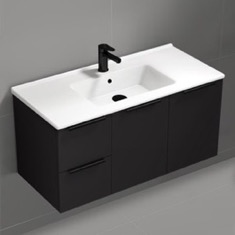 Wall Mounted Black Bathroom Vanity, Modern, 40 inch