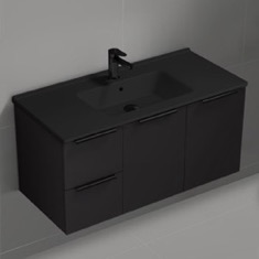 Wall Mounted Black Bathroom Vanity, Modern, 40 inch