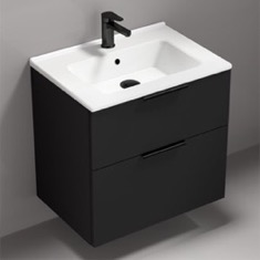 Wall Mounted Small Black Bathroom Vanity, Modern, 26 inch