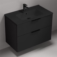 Black Vanity, Wall Mounted, Modern, 34 inch
