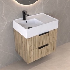 Fluted Floating Bathroom Vanity - 24 inch, Small, Modern, Rustic Brown Oak, Fluted Cabinet