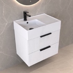 Fluted Floating Bathroom Vanity - 24 inch, Small, Modern, Glossy White, Fluted Cabinet