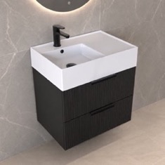 Fluted Floating Bathroom Vanity - 24 inch, Small, Modern, Matte Black, Fluted Cabinet