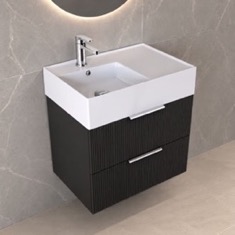 Fluted Floating Bathroom Vanity - 24 inch, Small, Modern, Matte Black, Chrome Handles, Fluted Cabinet
