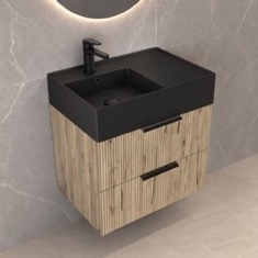 Fluted Floating Bathroom Vanity - 24 inch, Small, Modern, Rustic Brown Oak, Fluted Cabinet