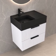 Fluted Floating Bathroom Vanity - 24 inch, Small, Modern, Glossy White, Fluted Cabinet