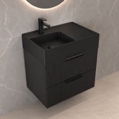 Fluted Black Floating Bathroom Vanity - 24 inch, Small, Modern, Matte Black, Fluted Cabinet