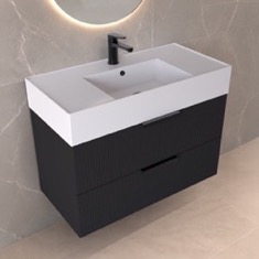 Fluted Floating Bathroom Vanity - 32 inch, Modern, Matte Black, Fluted Cabinet