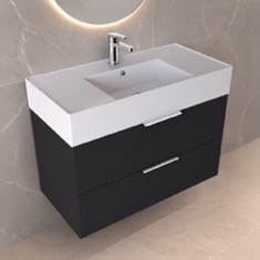 Fluted Floating Bathroom Vanity - 32 inch, Modern, Matte Black, Chrome Handles, Fluted Cabinet