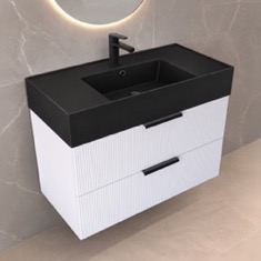 Fluted Floating Bathroom Vanity - 32 inch, Modern, Glossy White, Fluted Cabinet