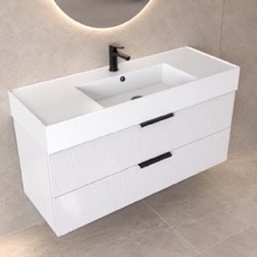 Fluted Floating Bathroom Vanity - 48 inch, Modern, Glossy White, Fluted Cabinet