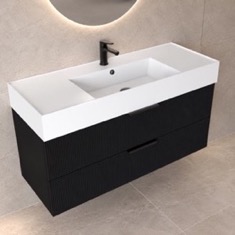 Fluted Floating Bathroom Vanity - 48 inch, Modern, Matte Black, Fluted Cabinet
