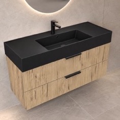 Fluted Floating Bathroom Vanity - 48 inch, Modern, Rustic Brown Oak, Fluted Cabinet